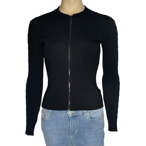 Jonathan Simkhai Staple Sleeve Zip Front Black Cable Knit Sweater women’s Small - Picture 1 of 10